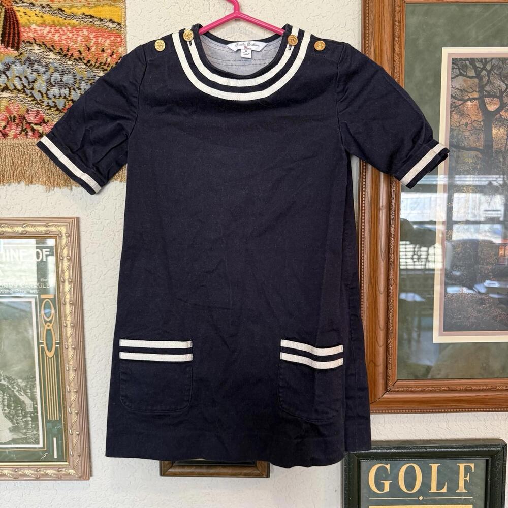 Vintage 00s Brooks Brothers‎ Fleece Girls Designer Sailor Dress Navy Blue Size 6